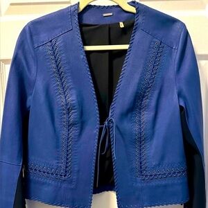 Elie Tahari Cobalt Blue Lamb Leather Fringe Jacket Size S – Like New